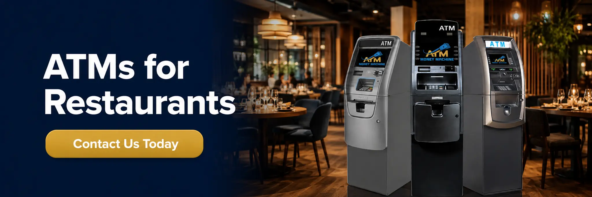 ATM machines installed in a restaurant dining area for customer convenience