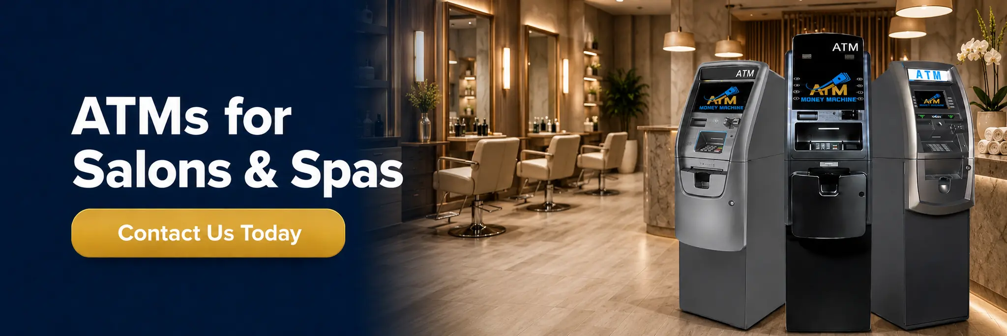 ATM machines installed inside a salon and spa near styling chairs