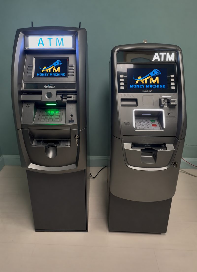 Genmega G2500 and Hyosung HALO II ATMs side by side